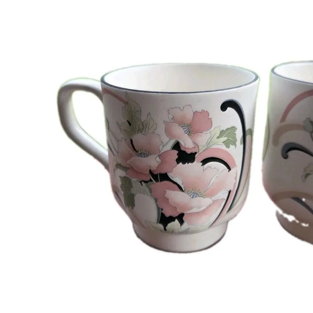 2 Sango Coffee Cups 1987 Korea Anastasia Pattern Artist Signed